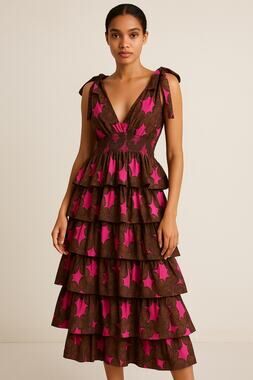 Elisamama Ore Tiered Midi Dress Abstract Print NWT – Medium
